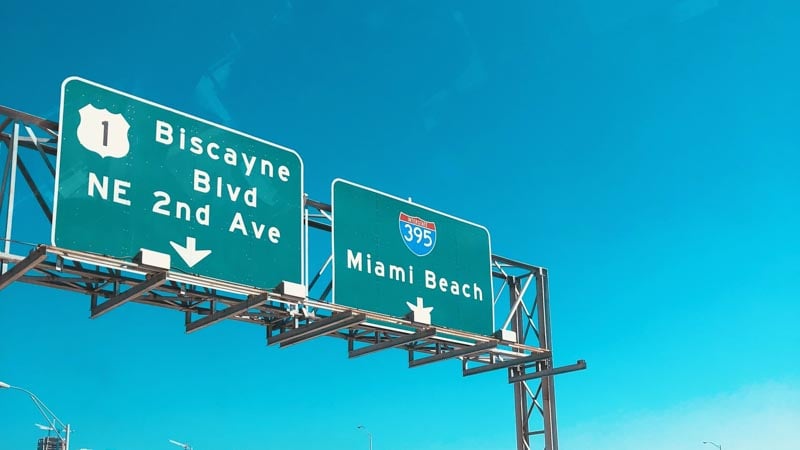 Freeway road sign in Miami, Florida 