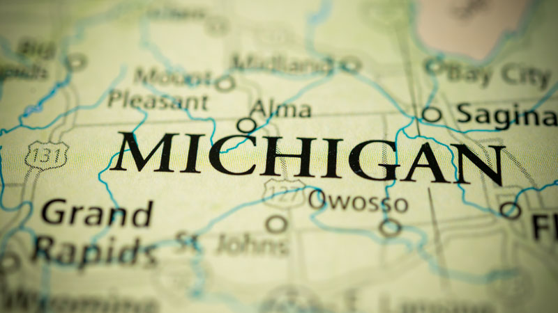 Features Michigan state on a map