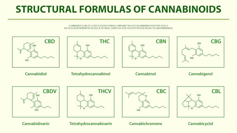 Table of structural formulas of cannabinoids