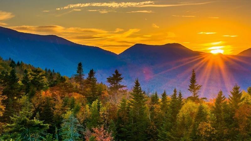 Sunset on a mountain range in New Hampshire