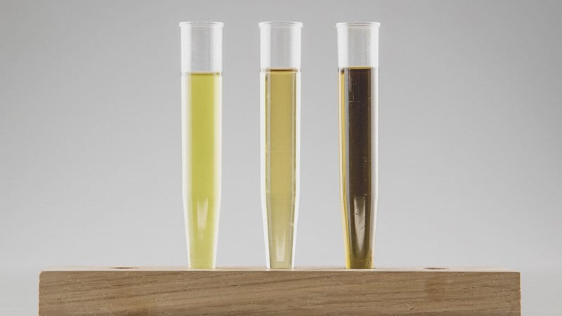 CBD oil in glass tubes in different quality and colors