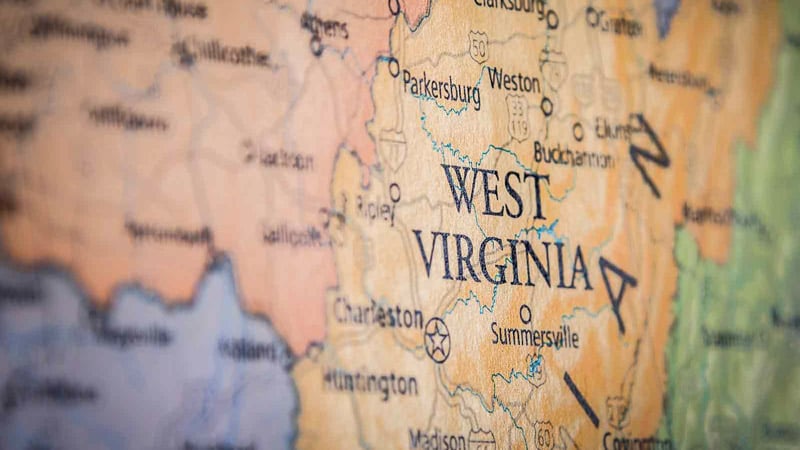 West Virginia state on a map 