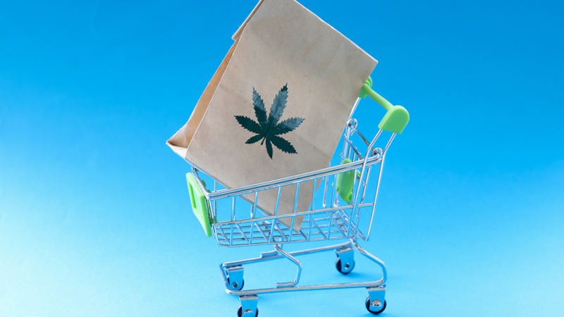 Trolley with Paper Bag with Hemp Leaf Print